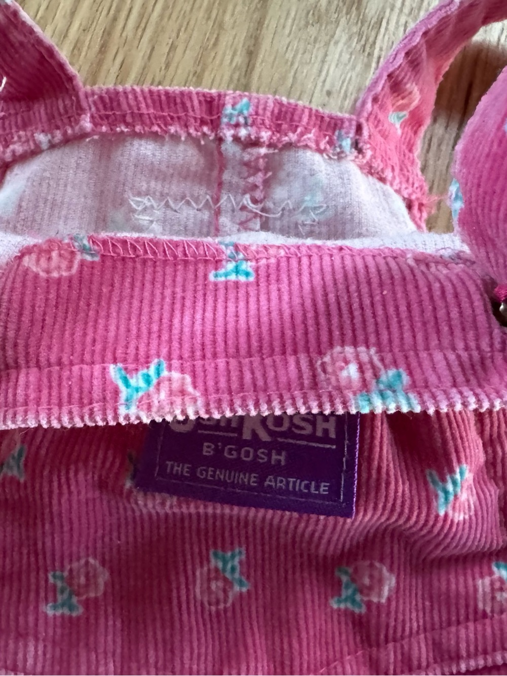 Vintage OshKosh B’Gosh Pink Floral Corduroy Vestbak Overalls 2T - Picture 10 of 11